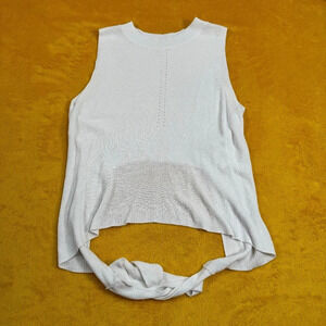 Sleeveless Tie Back Knit Sweater Women Size S White Crew Neck Summer